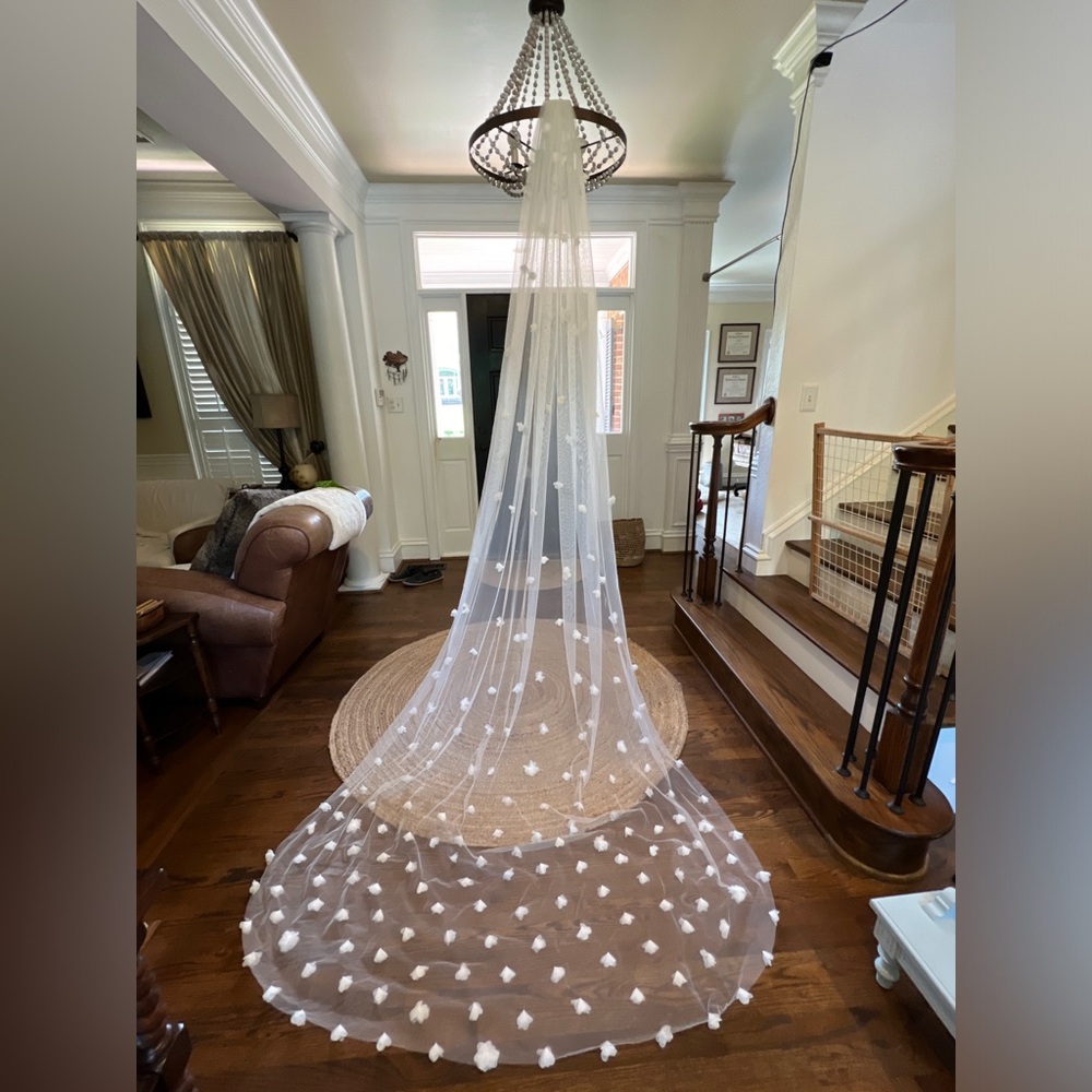 New  never worn White Sheer Cathedral length wedding veil with 3D Floral